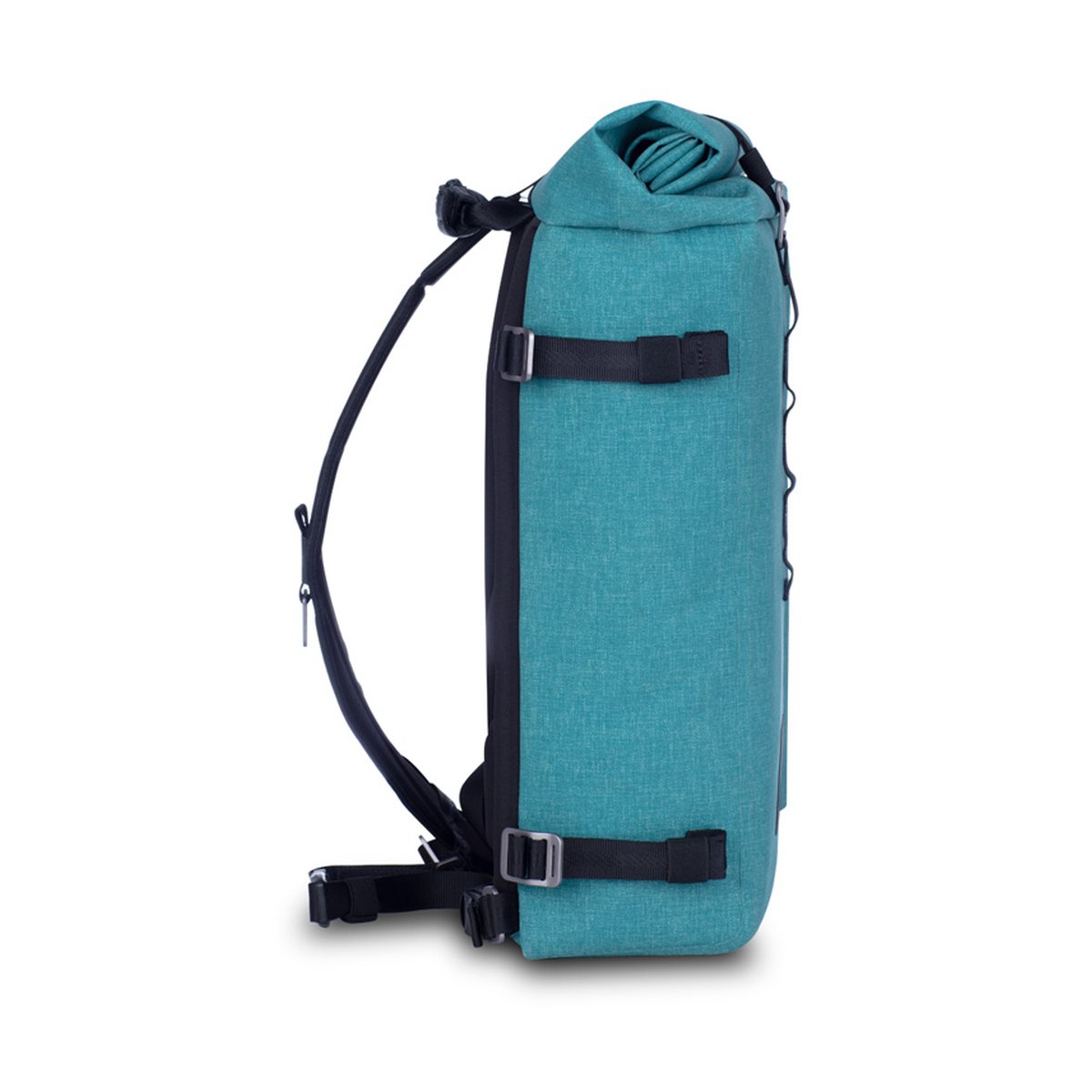 F-Stop DYOTA 11 North Sea (türkis) - Seitenansicht des türkisen Roll-Top-Rucksacks