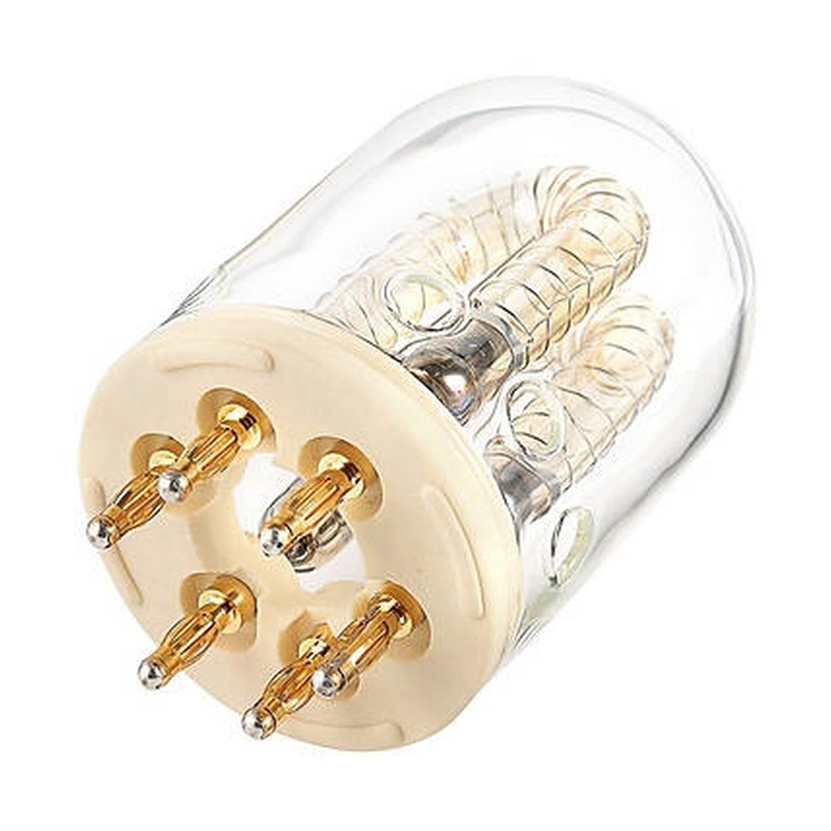Godox 1200ws Blitzlicht für AD600 Serie - Detailansicht: Glühbirne mit beigem 5-poligem Sockel und sichtbaren Spiraldrähten unter klarem Glas.