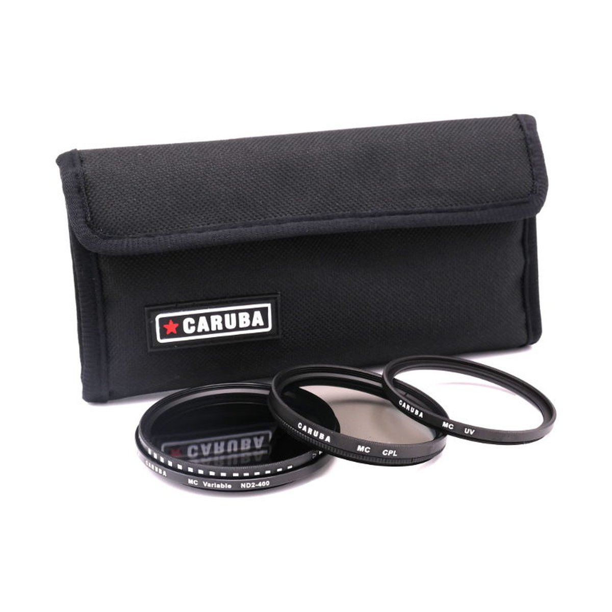 Caruba UV+CPL+variablem ND2-400 Set 72mm - Lieferumfang: schwarze Tasche und drei Kamerafilter