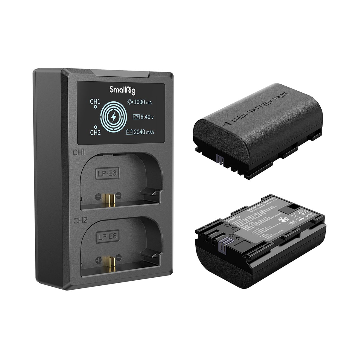 SmallRig 3821 LP-E6NH Kamera-Akku und Ladegerät Kit - Lieferumfang: SmallRig Dual-Ladegerät für LP-E6 und zwei LP-E6 Li-Ion Akkus.