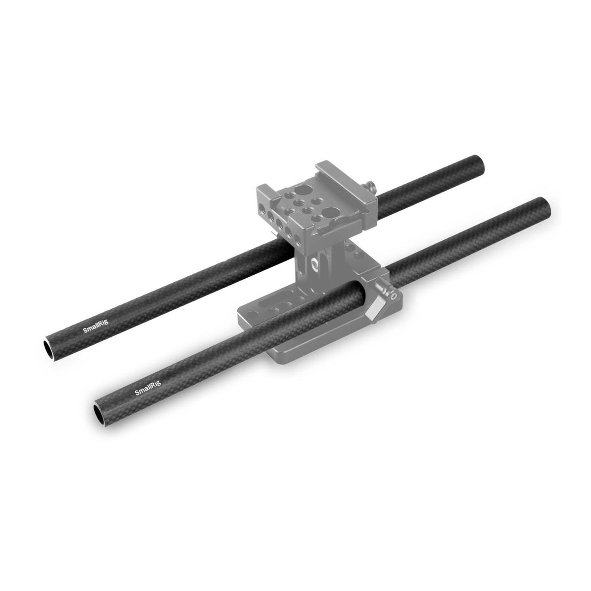 SmallRig 851 Carbon Fiber Rod 30 cm (2 Stck.) für alle 15 mm Systeme - Montierte Ansicht SmallRig Carbonfaser-Stäbe mit Rod Clamp