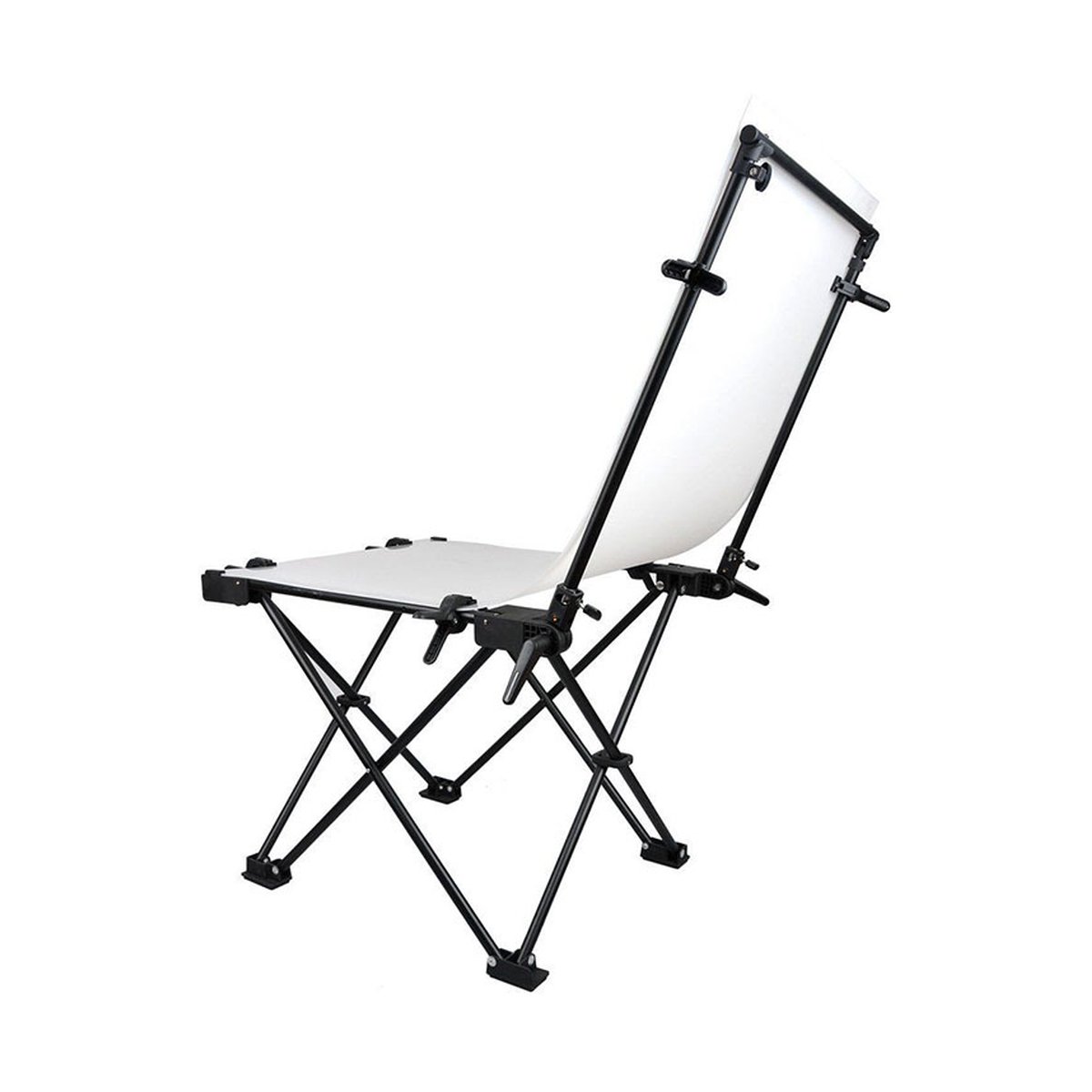 Godox Zusammenklappbarer Aufnahmetisch 60x130cm - Faltbarer Campingstuhl in Weiß und Schwarz, Schrägansicht