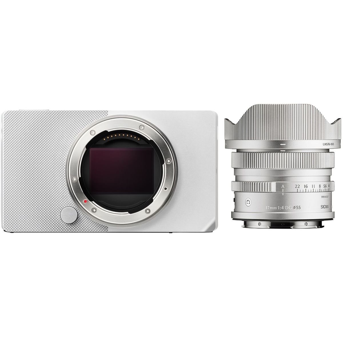 Sigma BF Gehäuse Silber mit Sigma 17 mm 1:4,0 L-Mount Silber