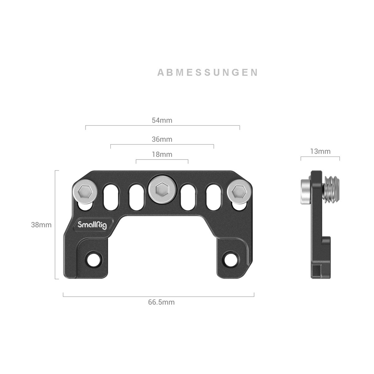 SmallRig 4019 Adapter Platte f. Sony FX3 / FX3 XLR Griff - Maße des SmallRig Produkts mit verschiedenen Ansichten