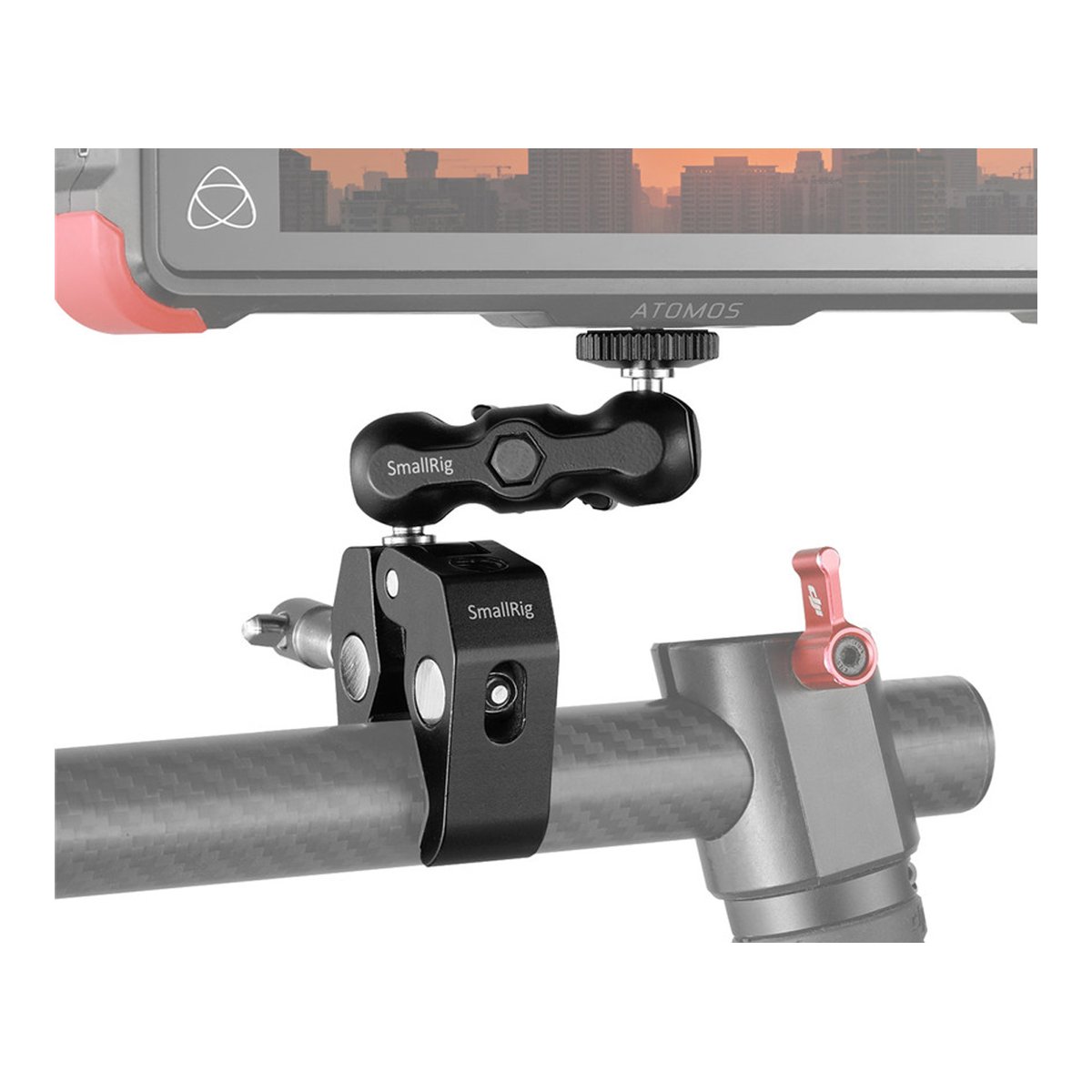 SmallRig 2164 Super Clamp mit Ballhead Gelenkarm (Crab-Shaped) - Anwendungsbeispiel: SmallRig Super Clamp & Magic Arm zur Monitorbefestigung an einer Stange