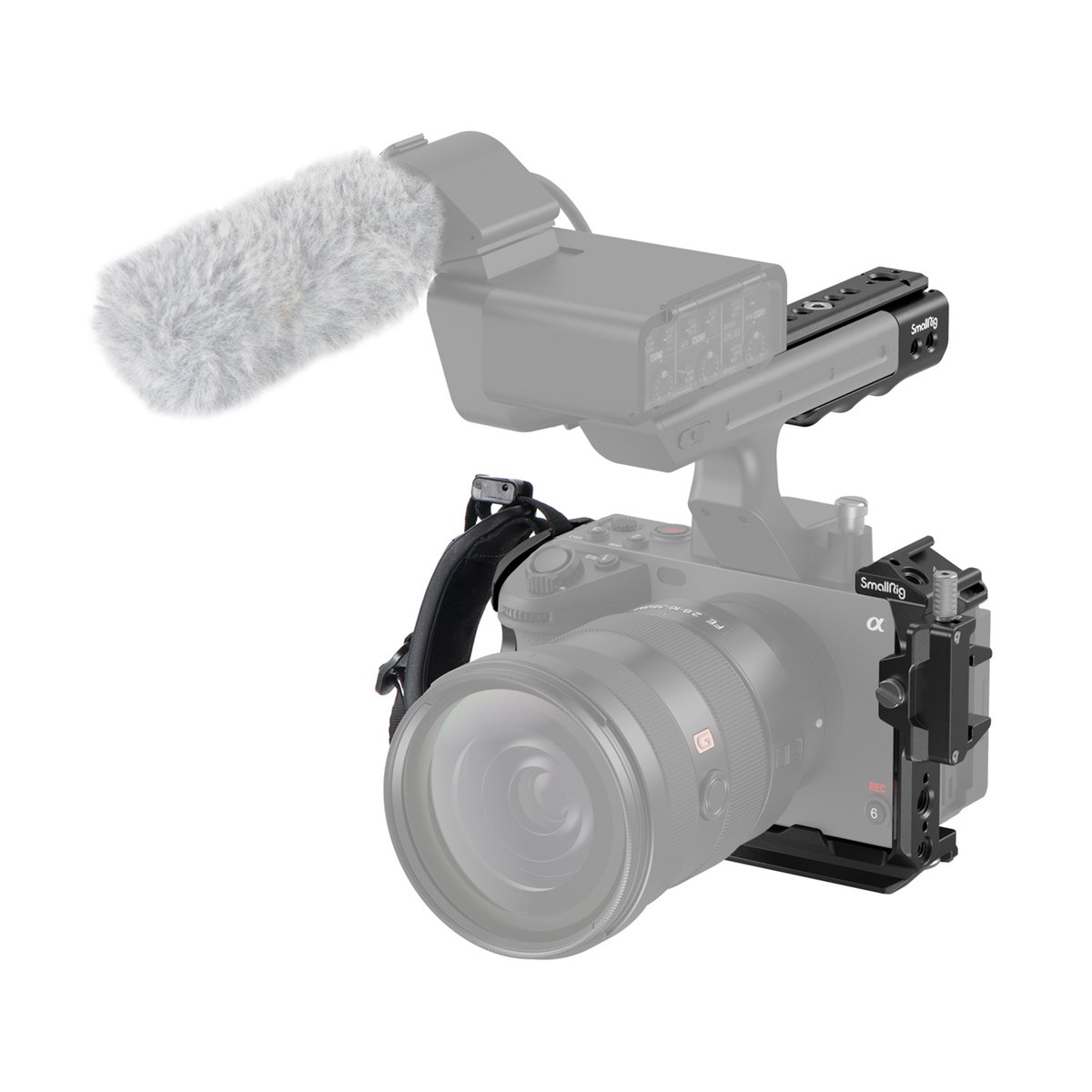 SmallRig 4184 Handheld Cage Kit für Sony FX30/FX3 - Anwendungsbeispiel: Komplette Seitenansicht eines Kamera-Rigs mit SmallRig Zubehör