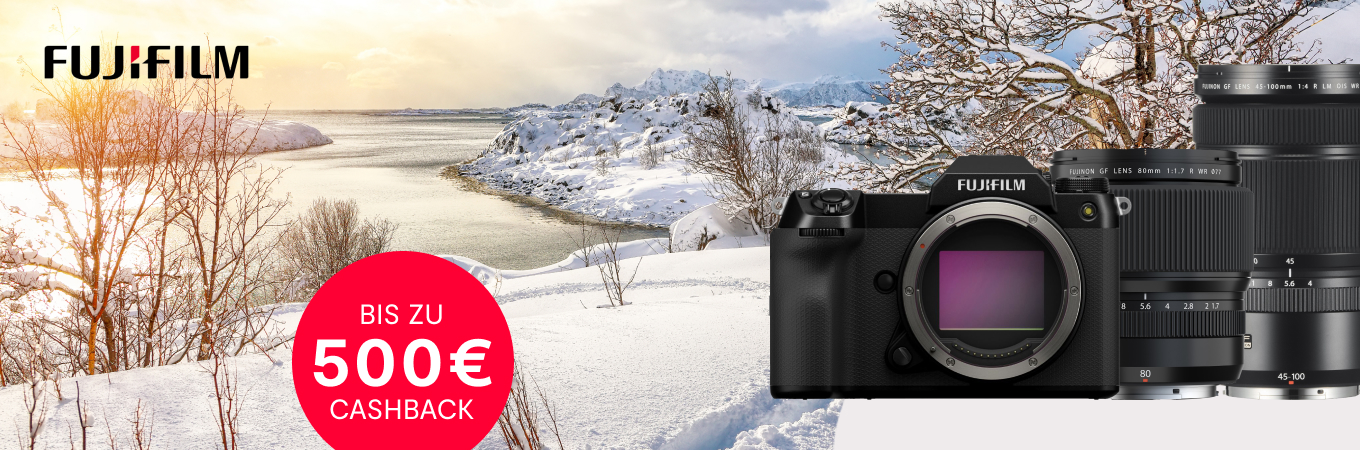 FUJIFILM GFX Cashback 2025 – bis zu 500 € sparen auf Kameras und Objektive.