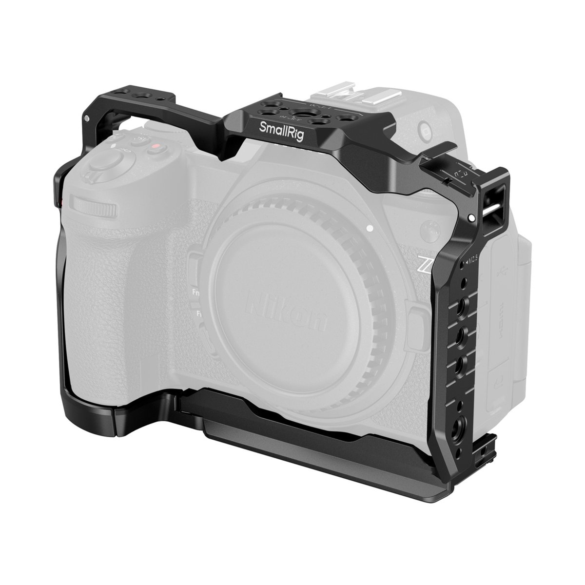 SmallRig 4519 Cage für Nikon Z 6III - SmallRig Kamera-Cage auf Kamerabody, 3/4-Ansicht.