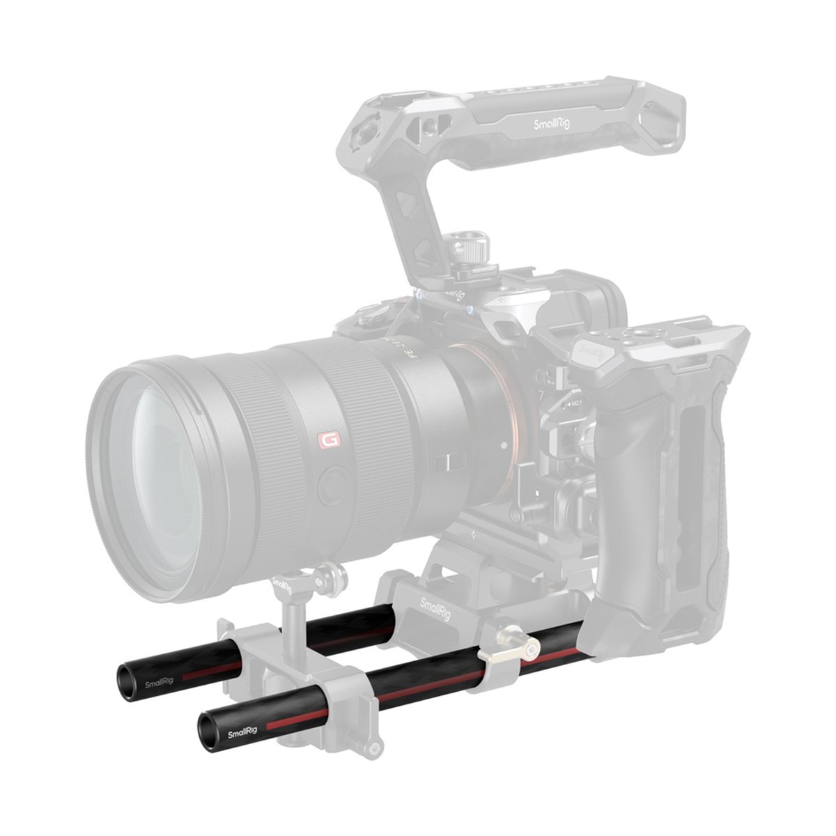 SmallRig 5211 15 mm Kohlefaser Rods Paar, Länge 20cm - Anwendungsbeispiel: SmallRig Kamera-Rig mit Kamera, Käfig, Top-Handle und Rods.