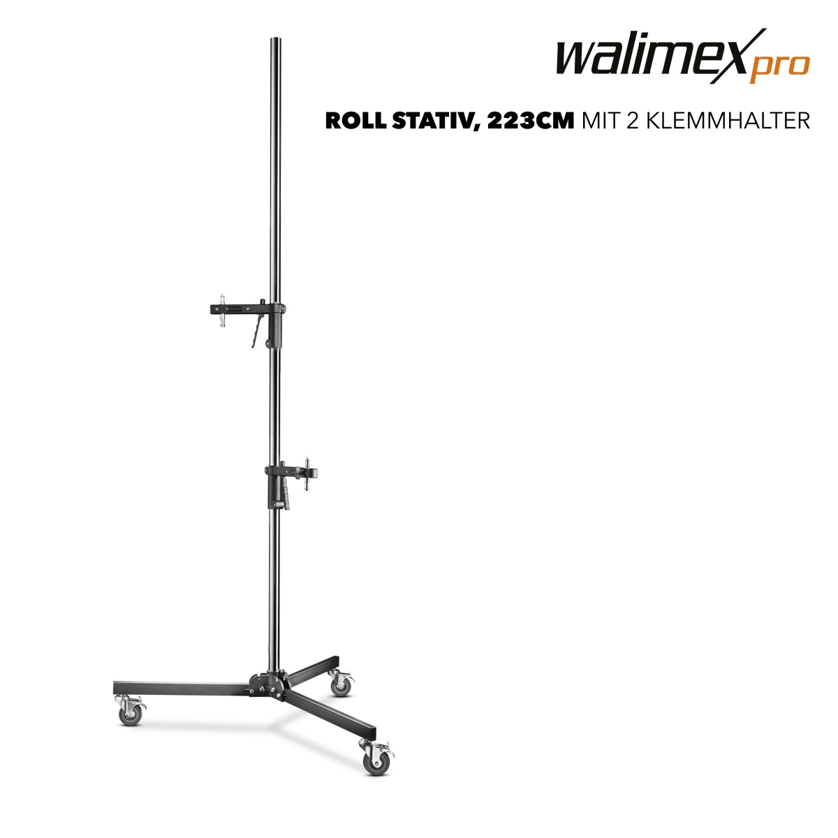 Walimex pro Rollstativ, 223 cm, mit 2 Klemmhaltern Walimex pro Rollstativ, 223 cm, mit 2 Klemmhaltern