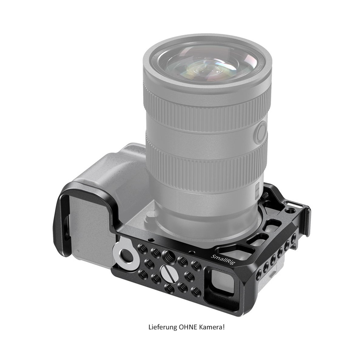 SmallRig 2493 Cage für Sony A6600 - Anwendungsbeispiel: SmallRig Kameracage an einer Kamera, 3/4 Ansicht