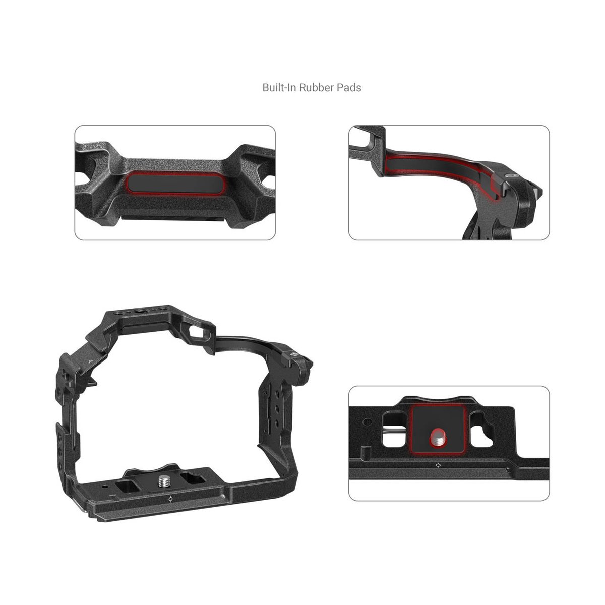 SmallRig 4004 Black Mamba Cage für Canon EOS R10 - Kamerakäfig und Details der integrierten Gummipads