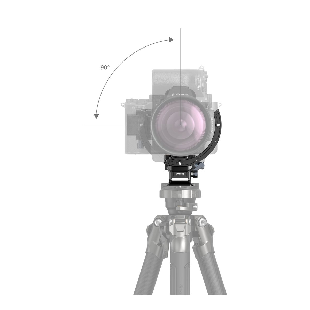 SmallRig 4349 Horizontal-to-Vertical Mount Plate Kit für spiegellose Kameras - Funktionsansicht: 90° Drehung der Kamera für Hochformat am Stativ.