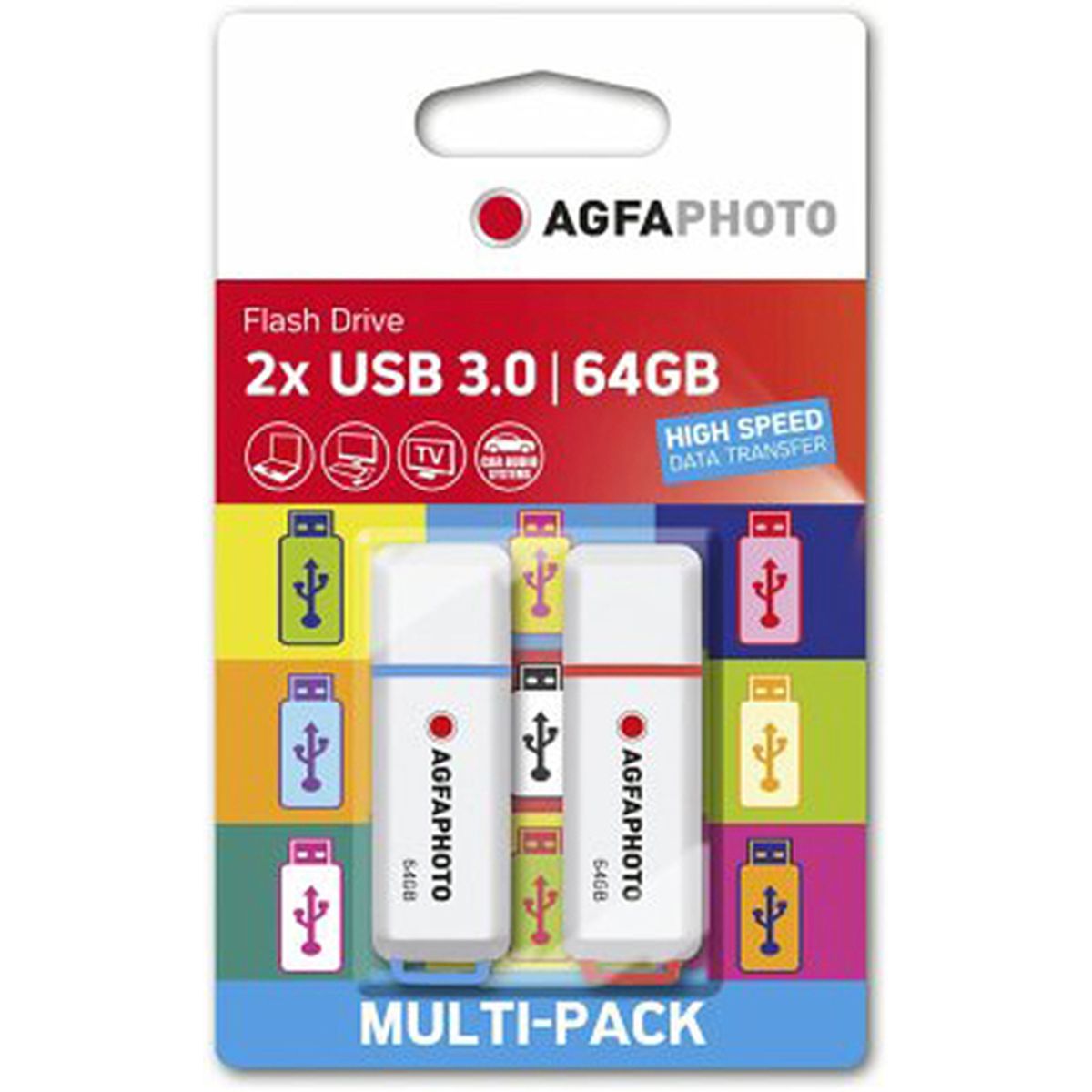 AgfaPhoto USB-Stick 64GB, 2er Pack Color Mix, USB 3.0 Type-A (15/55 MBs)
