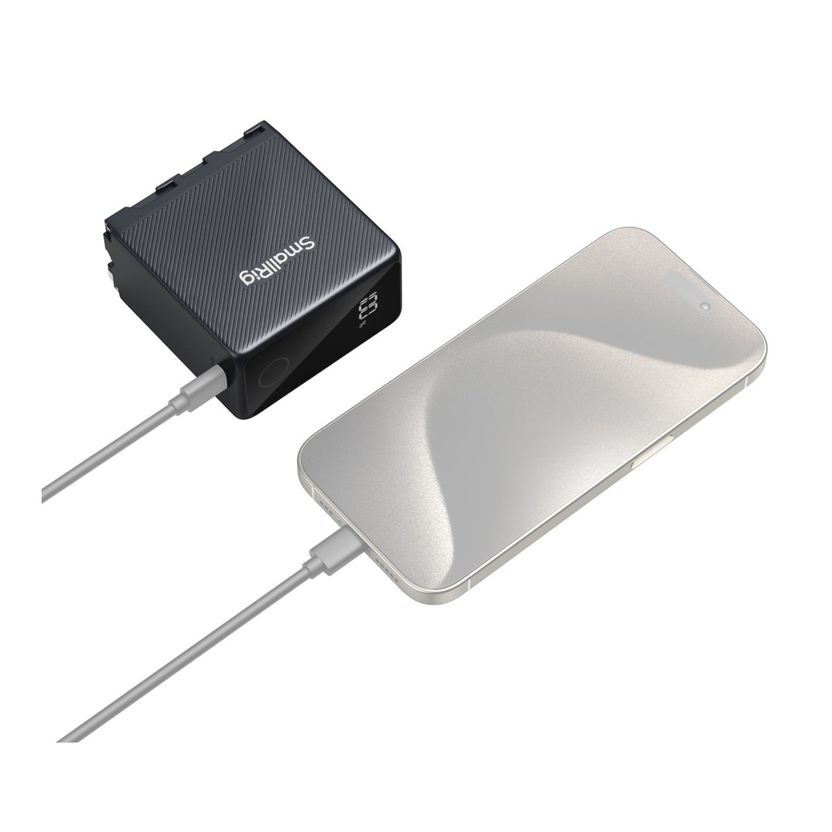 SmallRig 4469 NP-F970 Akku, schwarz, USB-C wiederaufladbar - Anwendungsbeispiel: SmallRig Powerbank lädt Smartphone