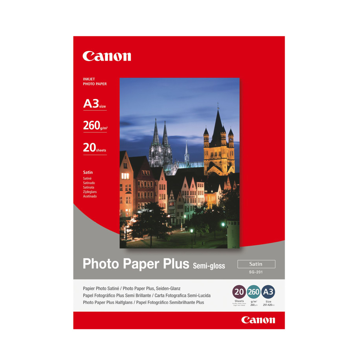 Canon SG-201 Fotopapier A3, 20 Blatt 260g/m² Plus Seidenglanz  Canon SG-201 Fotopapier A3, 20 Blatt 260g/m² Plus Seidenglanz