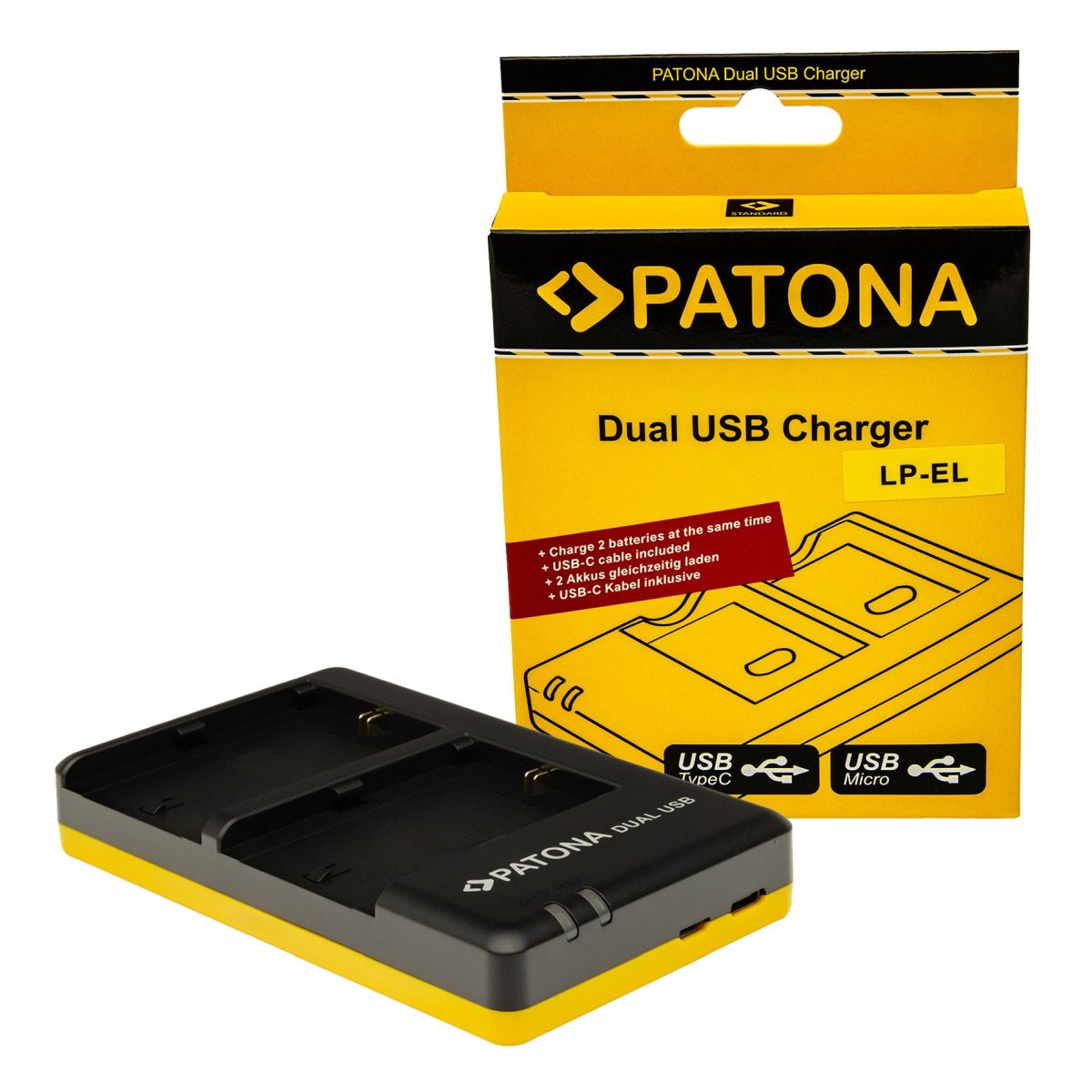 Patona Dual Schnell-Ladegerät für Canon LP-EL Speedlite EL-1 EL-5 inkl. USB-C Kabel