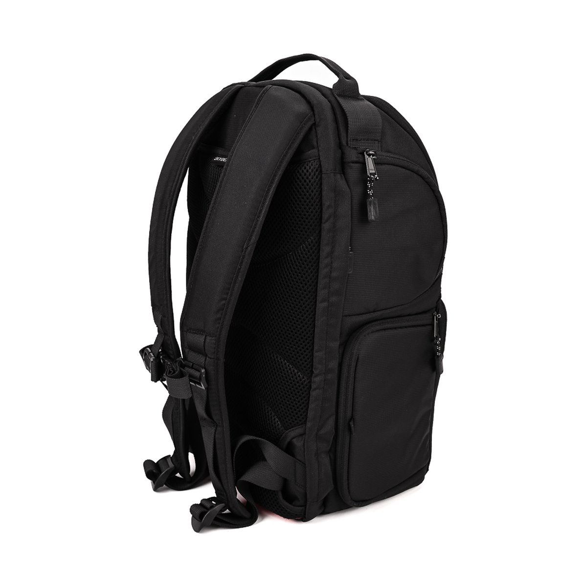 Caruba Skydex 10 - Rückansicht des schwarzen Rucksacks mit gepolsterten Trägern und Netzrücken.