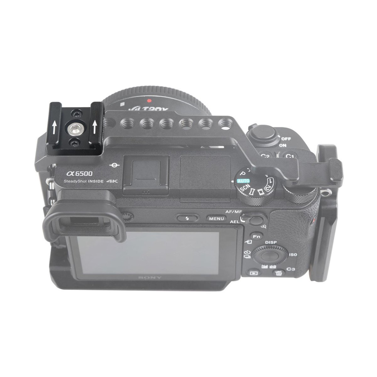 SmallRig 1241 Cold Shoe Kamerazubehör - Anwendungsbeispiel: Hot-Shoe-Adapter auf Sony a6500 Kamera-Cage