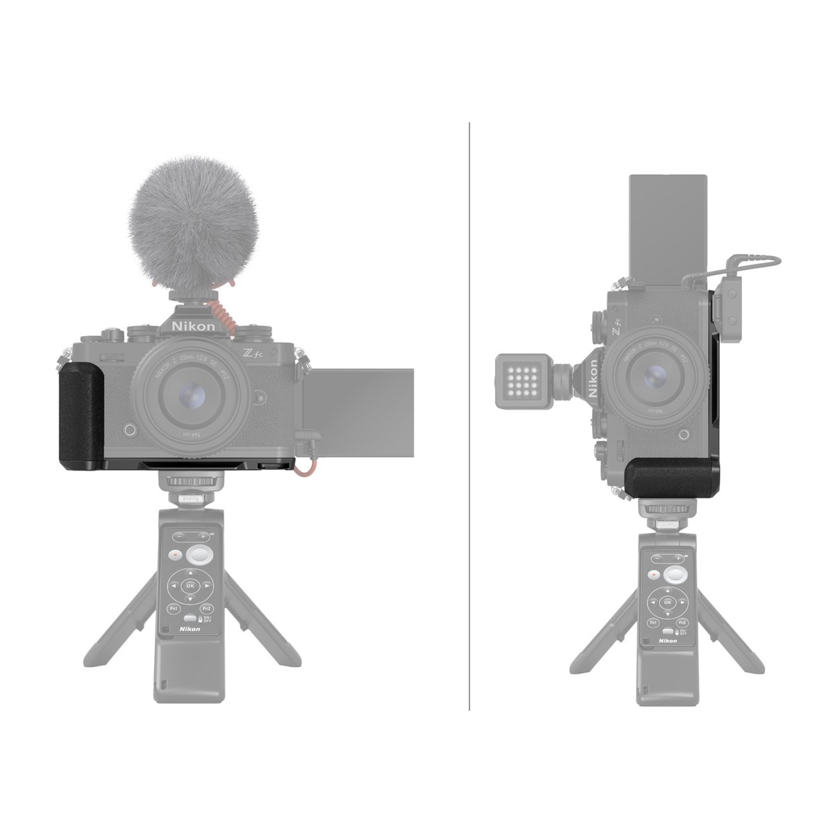 SmallRig 4263 L-Shape Grip f. Nikon Z fc schwarz - Anwendungsbeispiel: Nikon Z fc Kamera mit Griff, Stativ, Mikrofon und Licht für horizontale & vertikale Aufnahme