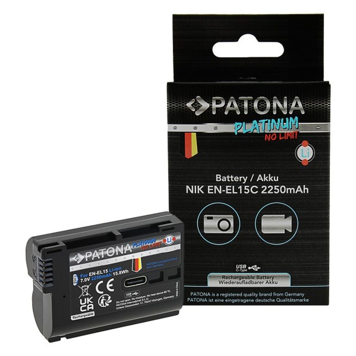Patona Platinum Akku EN-EL15 mit USB-C Input für Nikon-Kameras Patona Platinum Akku EN-EL15 mit USB-C Input für Nikon-Kameras