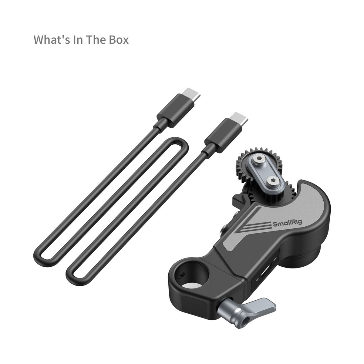 SmallRig 4297 drahtloser Empfänger-Motor (Lite) - Lieferumfang: SmallRig Kabelmanagement-Klemme mit Zahnrad & zwei USB-C Kabeln.