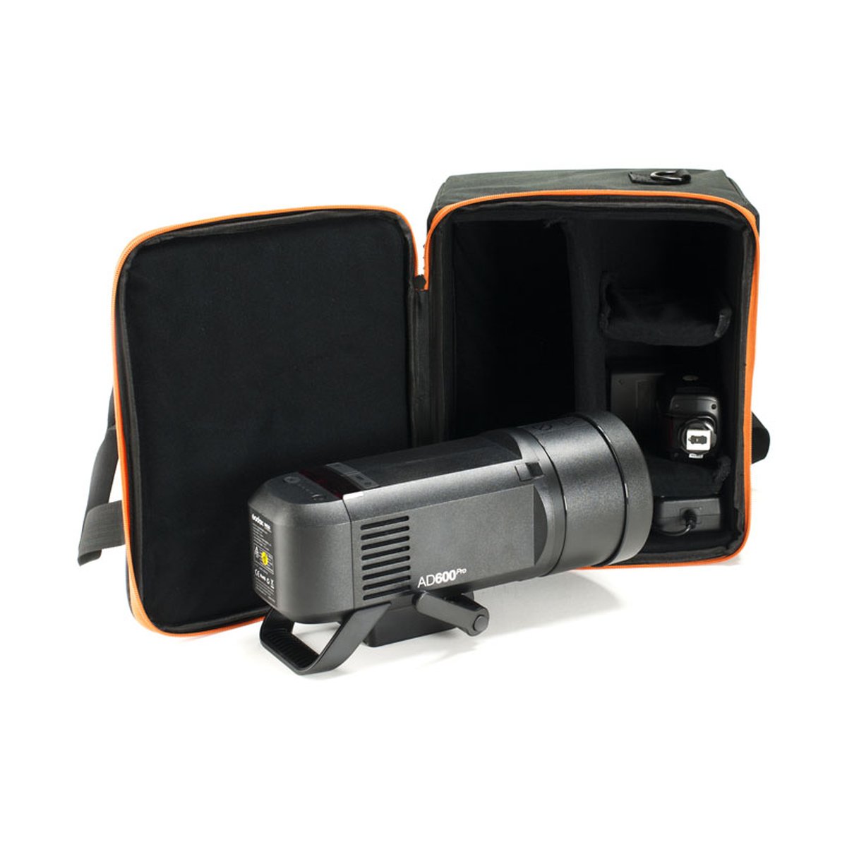 Godox CB-12 Tragetasche - Lieferumfang: Godox AD600Pro Blitzgerät mit offener Tragetasche und Zubehör
