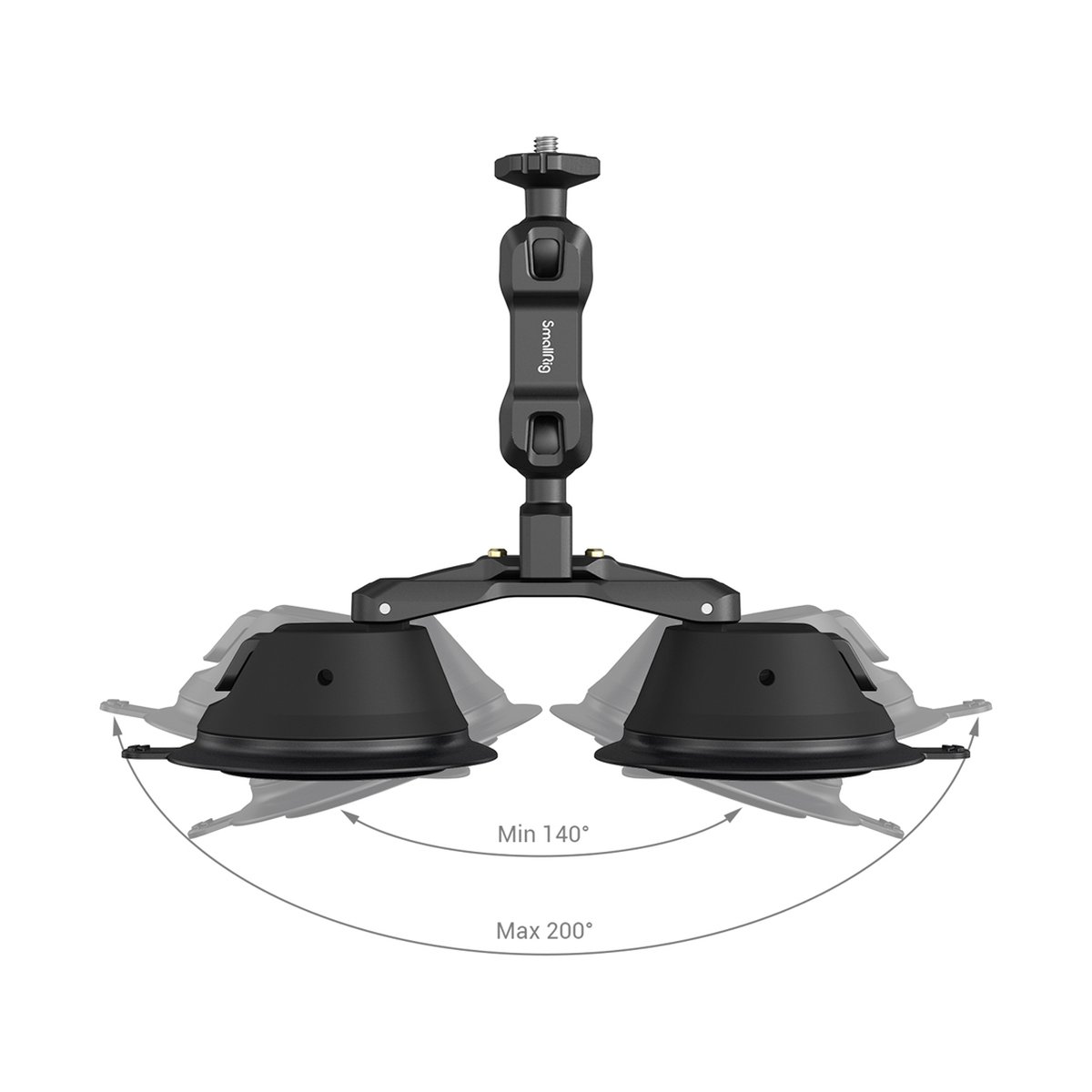 SmallRig 3566 SC-2K Portable Doppel-Saugnapf-Kamerahalterung - Detailansicht: Einstellbarer Winkel der Saugfüße von 140° bis 200°