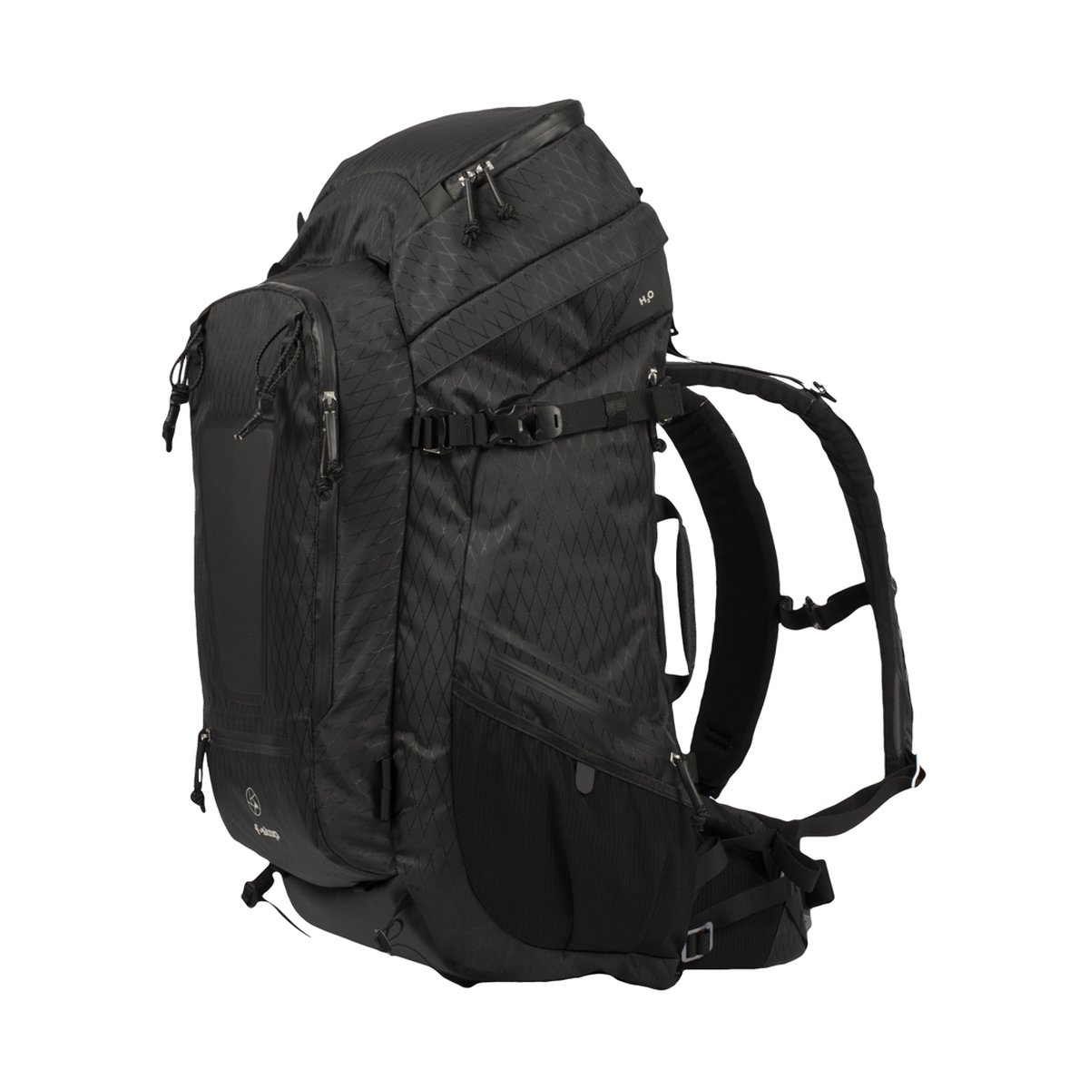 F-Stop DuraDiamond Shinn Essentials Bundle - Anthrazit - Seitenansicht des schwarzen Rucksacks mit Reißverschlusstasche, Netzseitentasche und Gurtsystem.