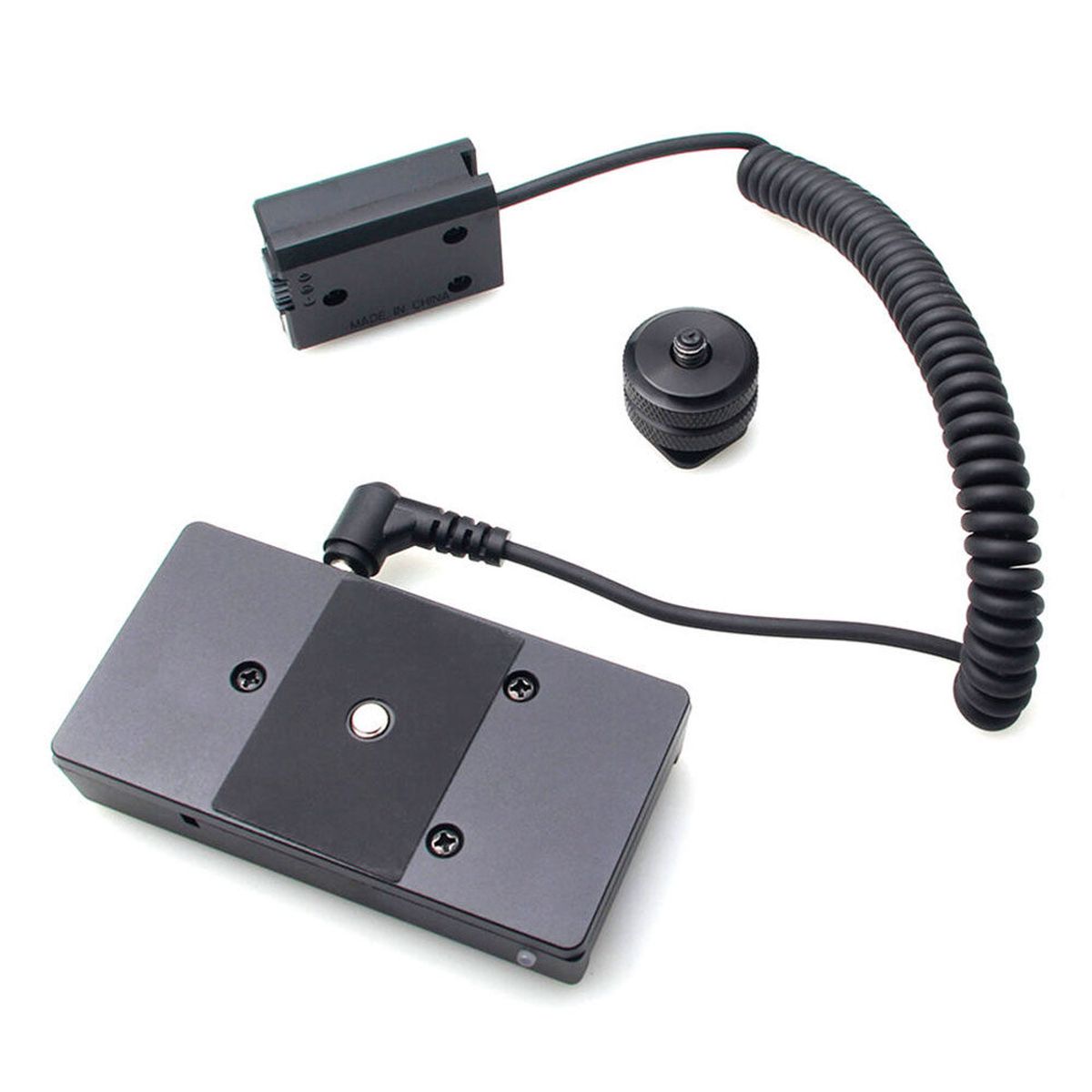 Caruba Volldecodierungs-Akku-Dummy für Sony NP-FW50 mit Spiralkabel und F970 Akku-Adapter