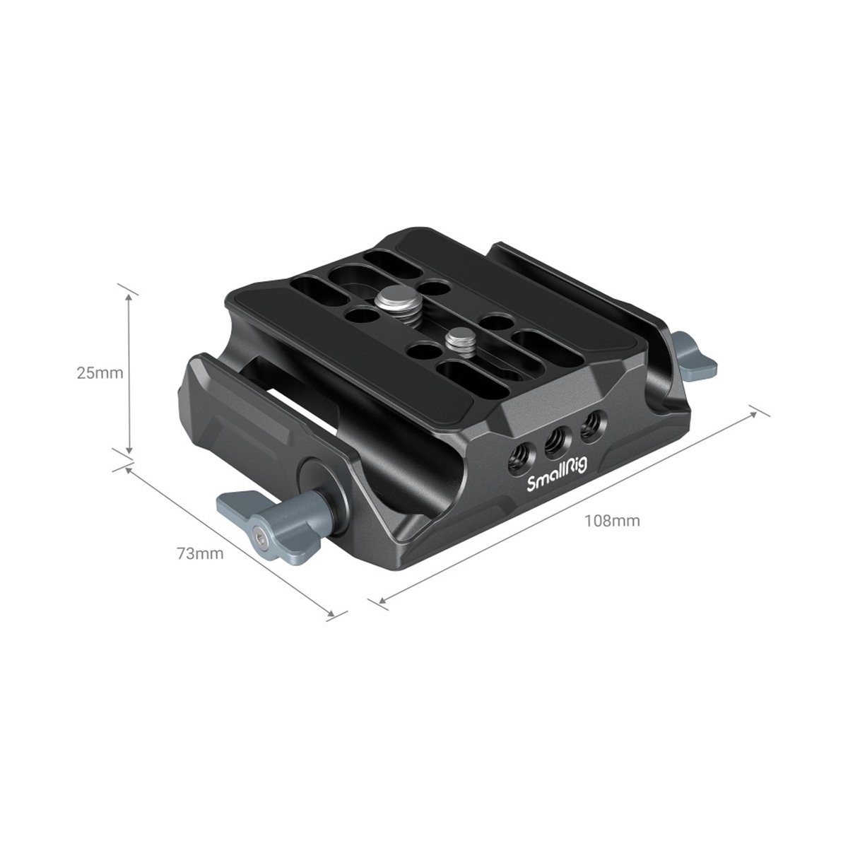 SmallRig 3357 Universal LWS Basisplatte mit doppelter 15 mm Stangenklemme - SmallRig Schnellwechselplatte: Detailansicht mit Maßen.