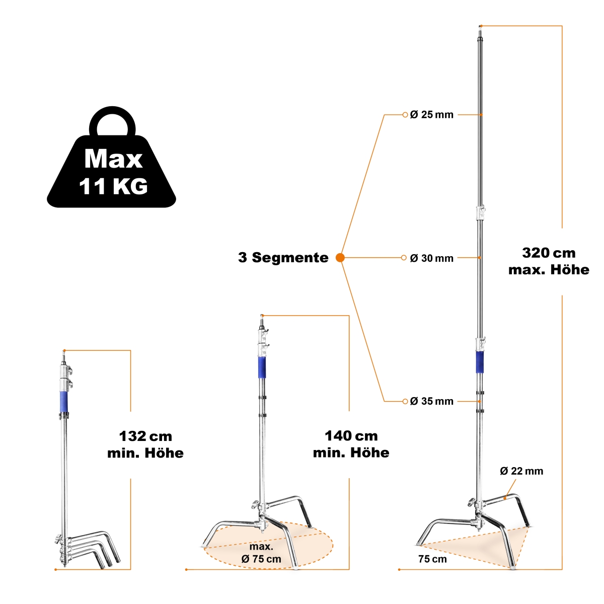 Walimex pro Lampenstativ mit verstellbarem Fuß, 320 cm