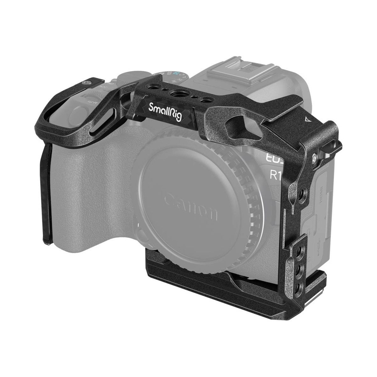 SmallRig 4004 Black Mamba Cage für Canon EOS R10 - Anwendungsbeispiel: SmallRig Kamerakäfig auf Canon Kamera montiert SmallRig 4004 Black Mamba Cage für Canon EOS R10 - Anwendungsbeispiel: SmallRig Kamerakäfig auf Canon Kamera montiert