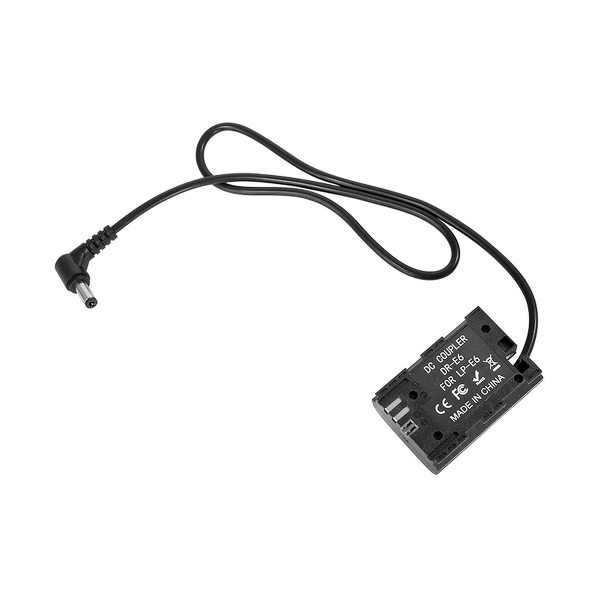 SmallRig 2919 DC5521 auf LP-E6 Dummy Battery Ladekabel - Vollansicht eines DR-E6 DC-Kopplers (Akku-Dummy) mit Kabel und Stecker SmallRig 2919 DC5521 auf LP-E6 Dummy Battery Ladekabel - Vollansicht eines DR-E6 DC-Kopplers (Akku-Dummy) mit Kabel und Stecker