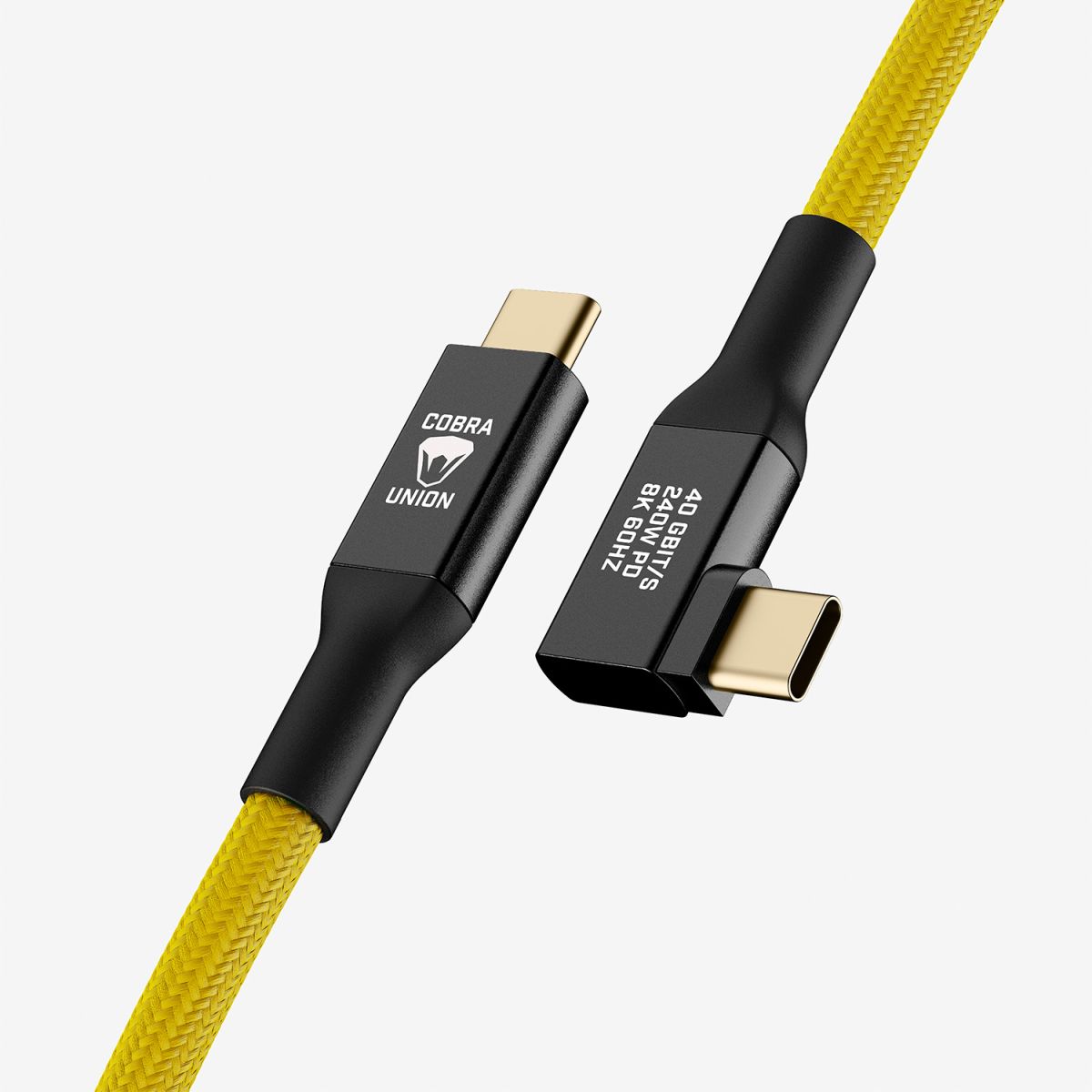 CobraTether USB-C Kabel 0,3 m 40 Gbit/s Gelb, abgewinkelt