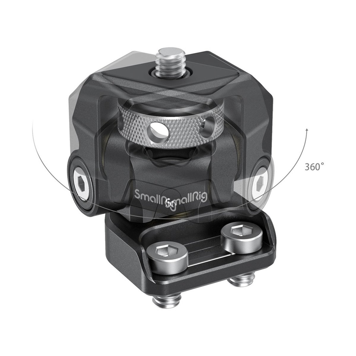 SmallRig 2904B Swivel & Tilt Monitor- Halterung mit zwei 1/4" Schrauben - Detailansicht SmallRig Befestigungsadapter mit 360°-Drehfunktion