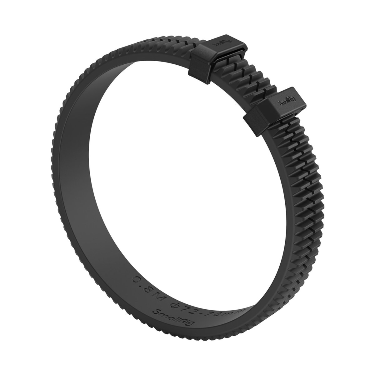 SmallRig 4186 Seamless Focus Gear Ring Kit, Fokus-Zahnriemen-Kit - Abgewinkelte Ansicht eines schwarzen, flexiblen Follow Focus Zahnrings (0.8M, 72-74mm).