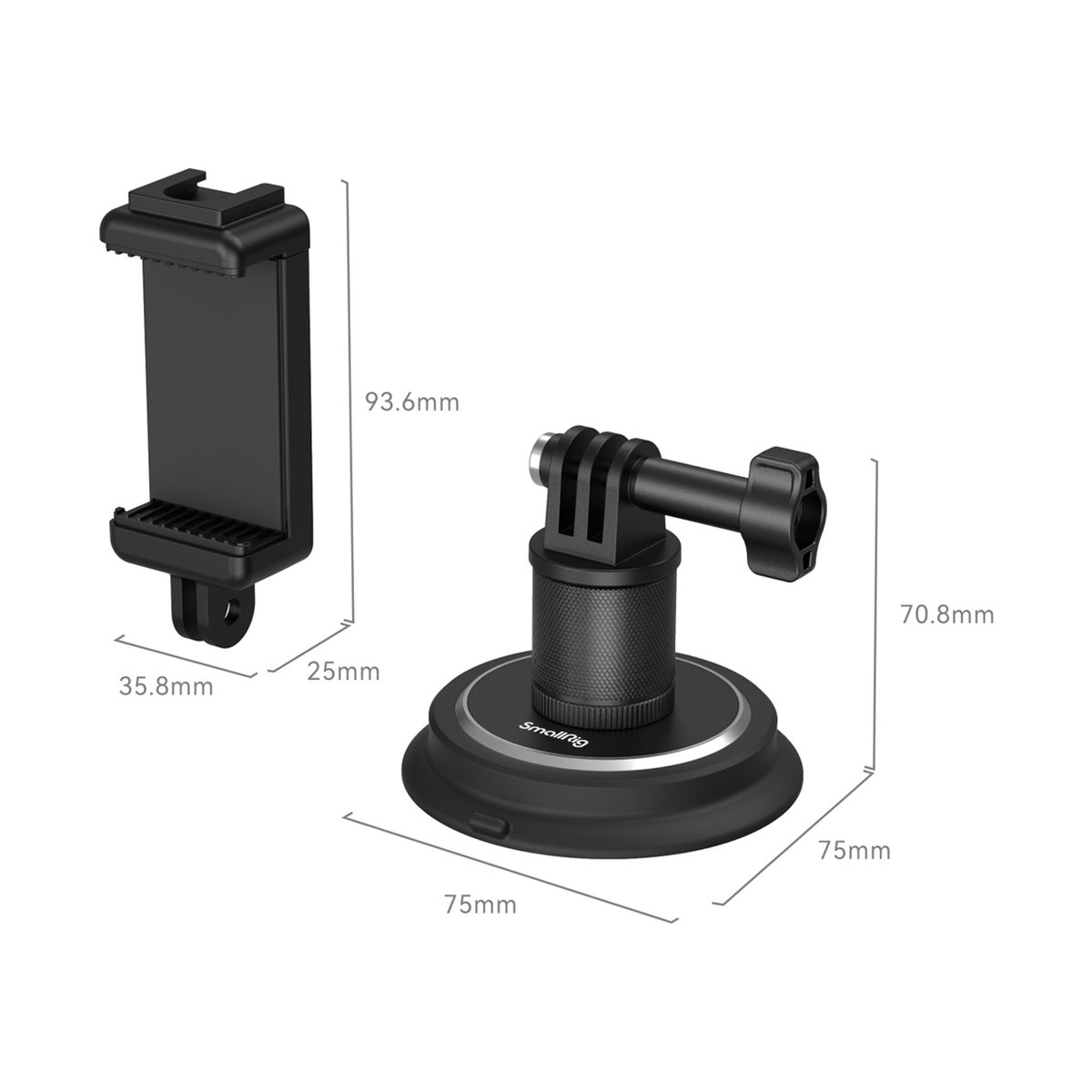 SmallRig 4347 Saugnapf-Montagehalterung für Action-Kameras - Lieferumfang und Abmessungen