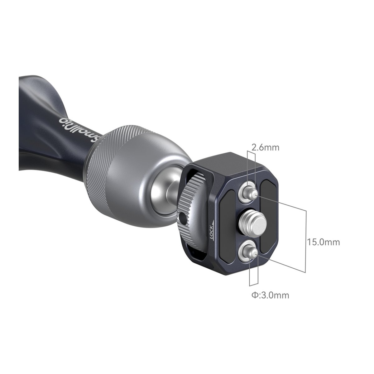 SmallRig 4194 Magic Arm mit Rosetta Gear (7 Zoll) - Detailansicht des Montageendes mit Maßangaben