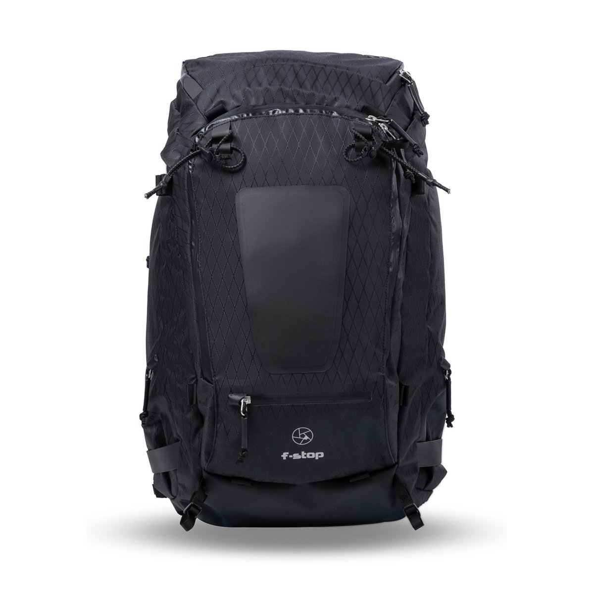 F-Stop DuraDiamond Tilopa - Anthrazit - Frontansicht des schwarzen F-Stop Rucksacks mit Logo F-Stop DuraDiamond Tilopa - Anthrazit - Frontansicht des schwarzen F-Stop Rucksacks mit Logo