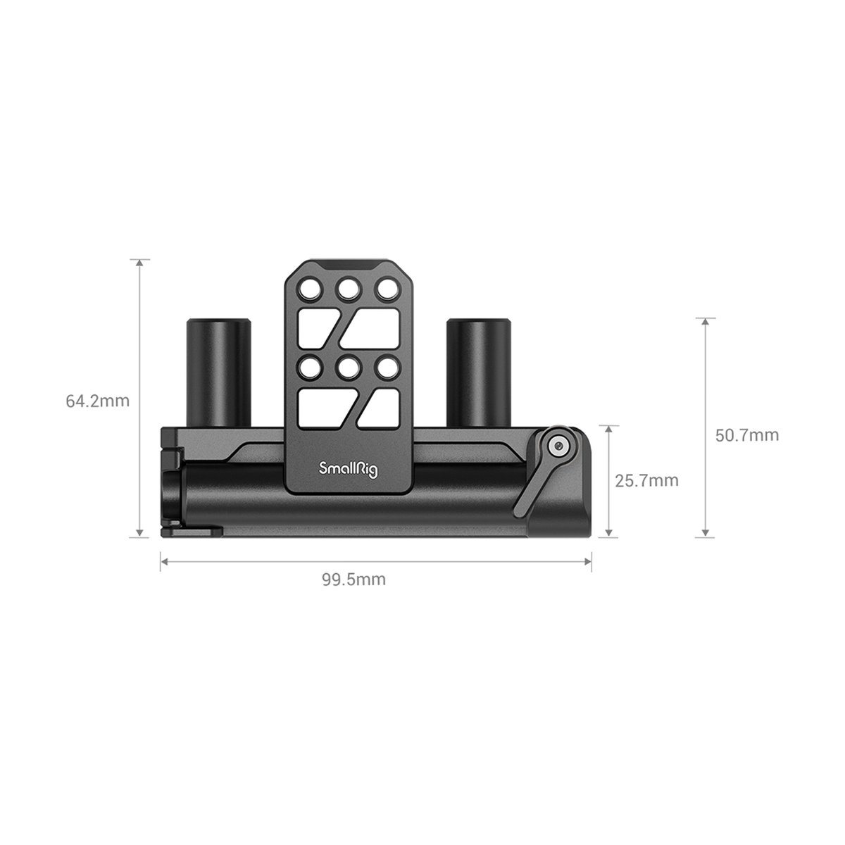 SmallRig 2802 Doppel 15 mm Stabbatterie Scharnier Stangensystem - Detailansicht mit Maßen