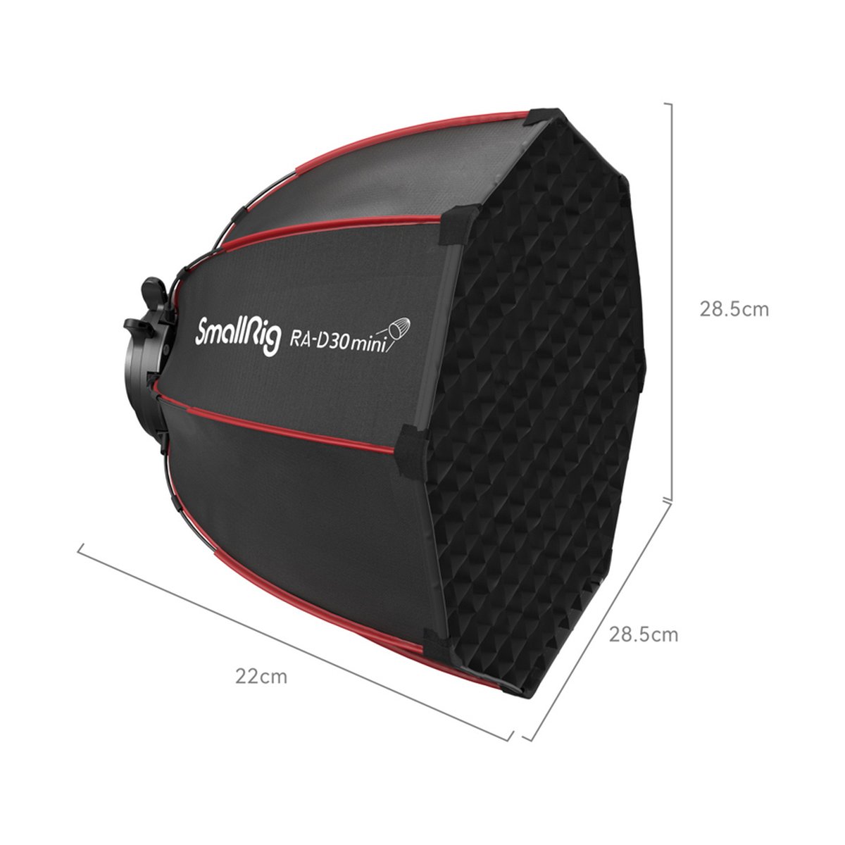 SmallRig 4358 RA-D30 Parabolic Softbox - SmallRig RA-D30 mini Softbox: Ansicht mit Abmessungen (28.5x28.5x22cm)