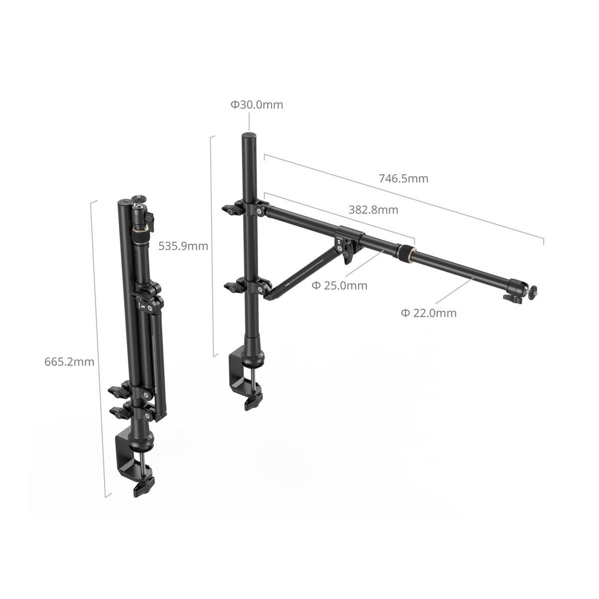 SmallRig 4304 Desktop Overhead Photogr. / Live Streaming Bracket - Produktdarstellung mit Abmessungen