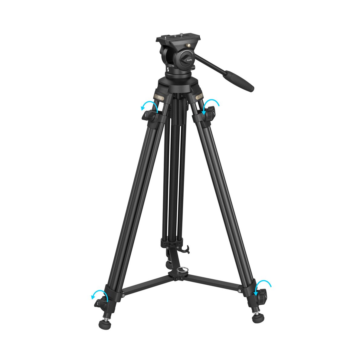 SmallRig 4684 AD-50 Light Stativ - Vollansicht: Schwarzes Stativ mit Verstellpunkten an Kopf und Beinen, markiert durch blaue Pfeile.