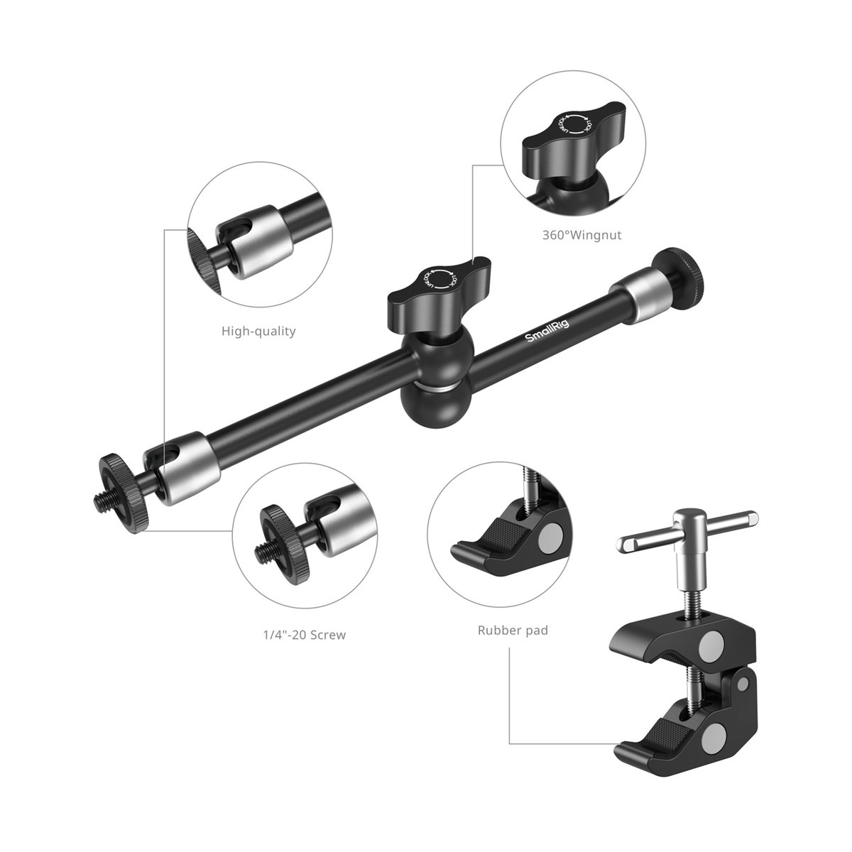 SmallRig 5326 Crab-Shaped Clamp for Phones (9,8") - Detailansicht mit Beschriftungen