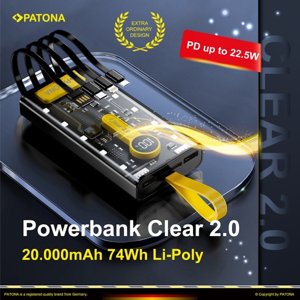 Patona Powerbank Clear 2.0 PD22.5W 20.000mAh
