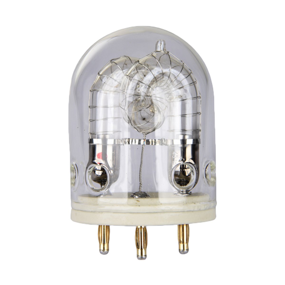 Godox 600ws Blitzlicht für AD600 Serie - Frontansicht einer klaren Blitzlampe mit spiralförmigem Glühfaden und 3 goldenen Pins.