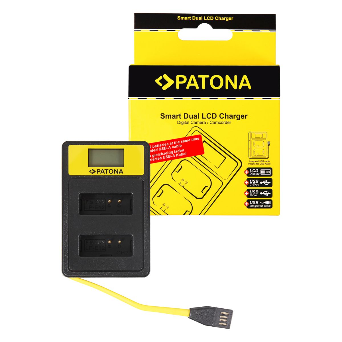 Patona Dual LCD USB Ladegerät Canon LP-E12 Patona Dual LCD USB Ladegerät Canon LP-E12