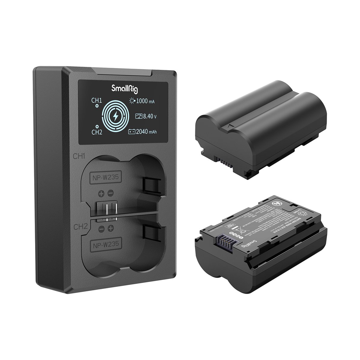 SmallRig 3822 NP-W235 Kamera-Akku und Ladegerät Kit - Lieferumfang: SmallRig Dual-Ladegerät und zwei NP-W235 Akkus