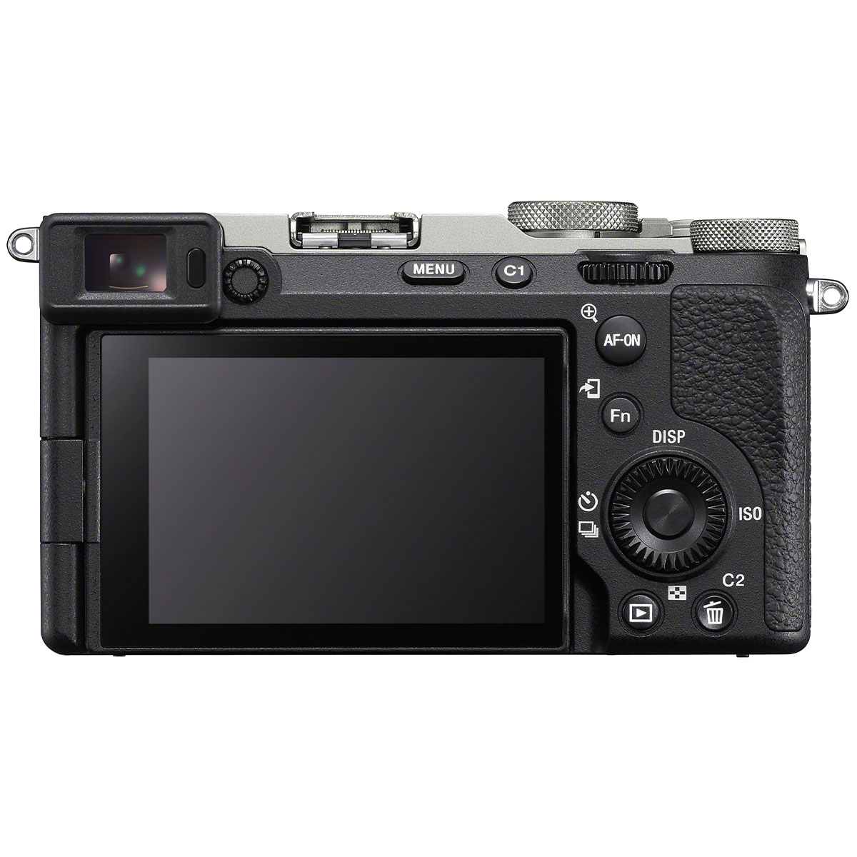 Rückseite der Sony Alpha 7C R in Silber fotografiert